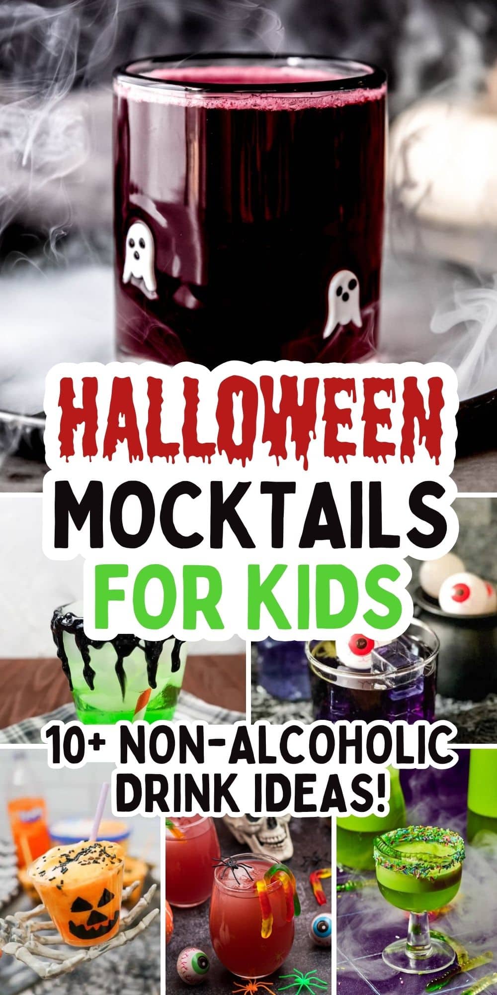 collage of spooky mocktails for Halloween drinks.