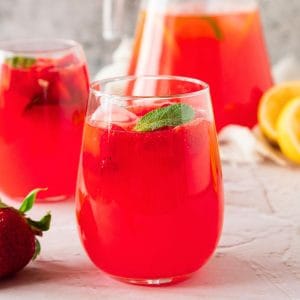 homemade red lemonade in glass.
