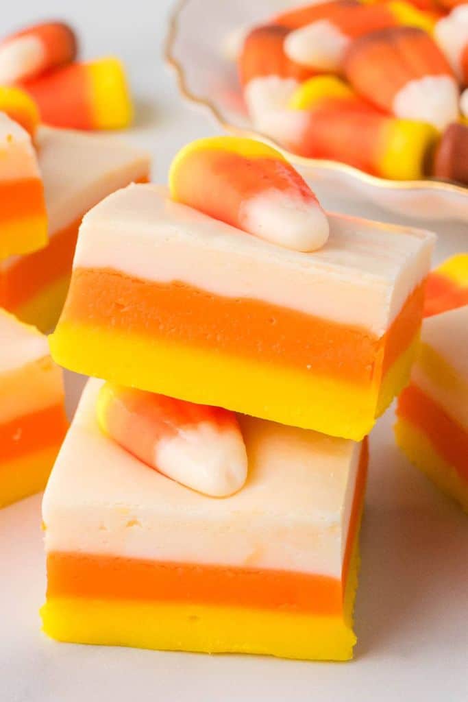 layered candy corn fudge.