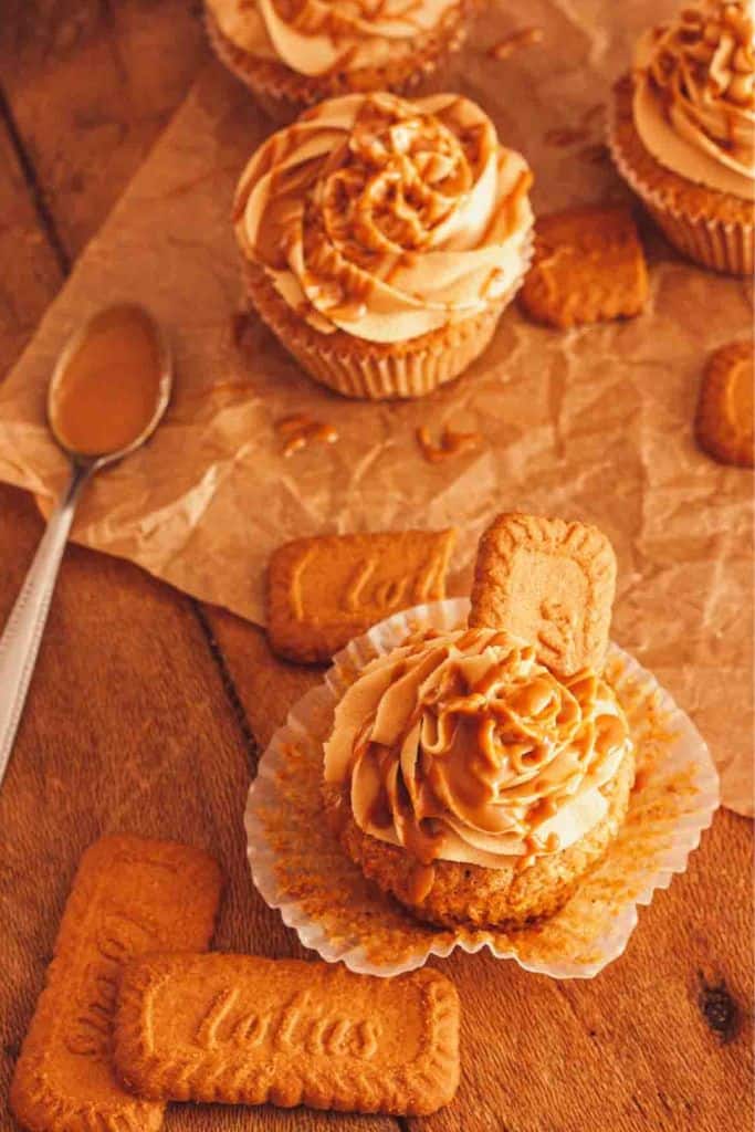 frosted biscoff cupcakes and biscuits.