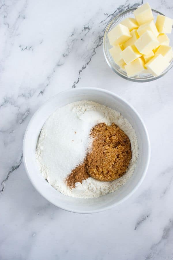 streusel ingredients in bowl.