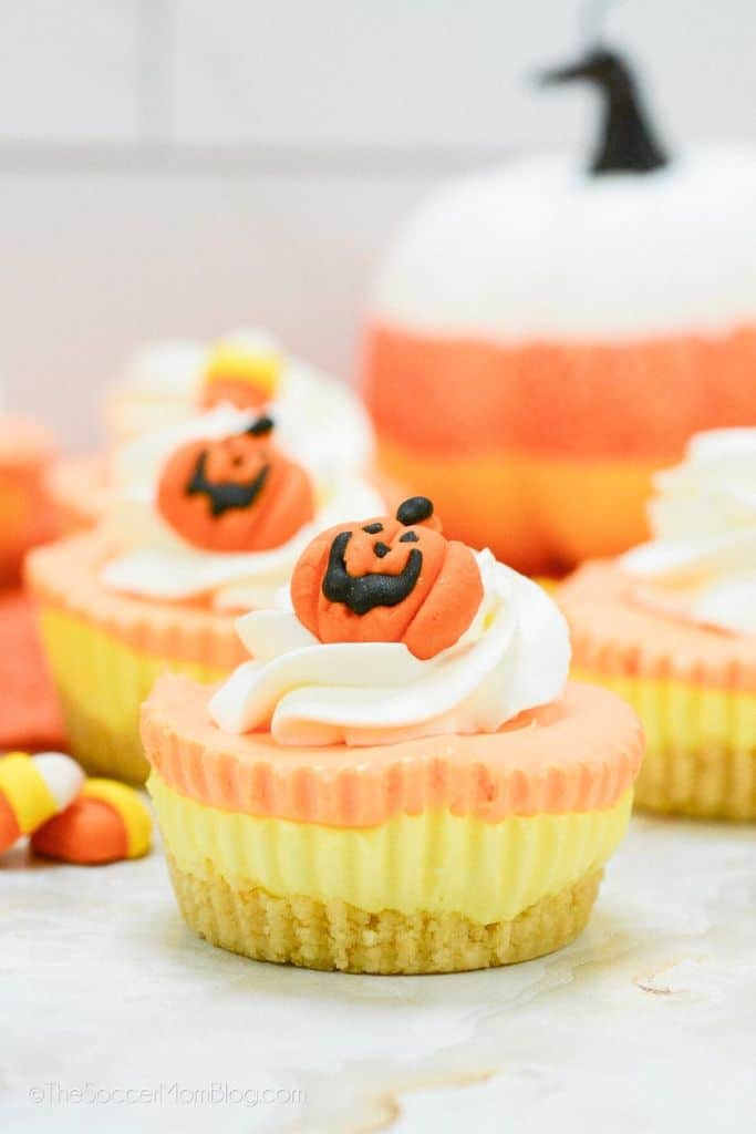 bite size candy corn cheesecakes.