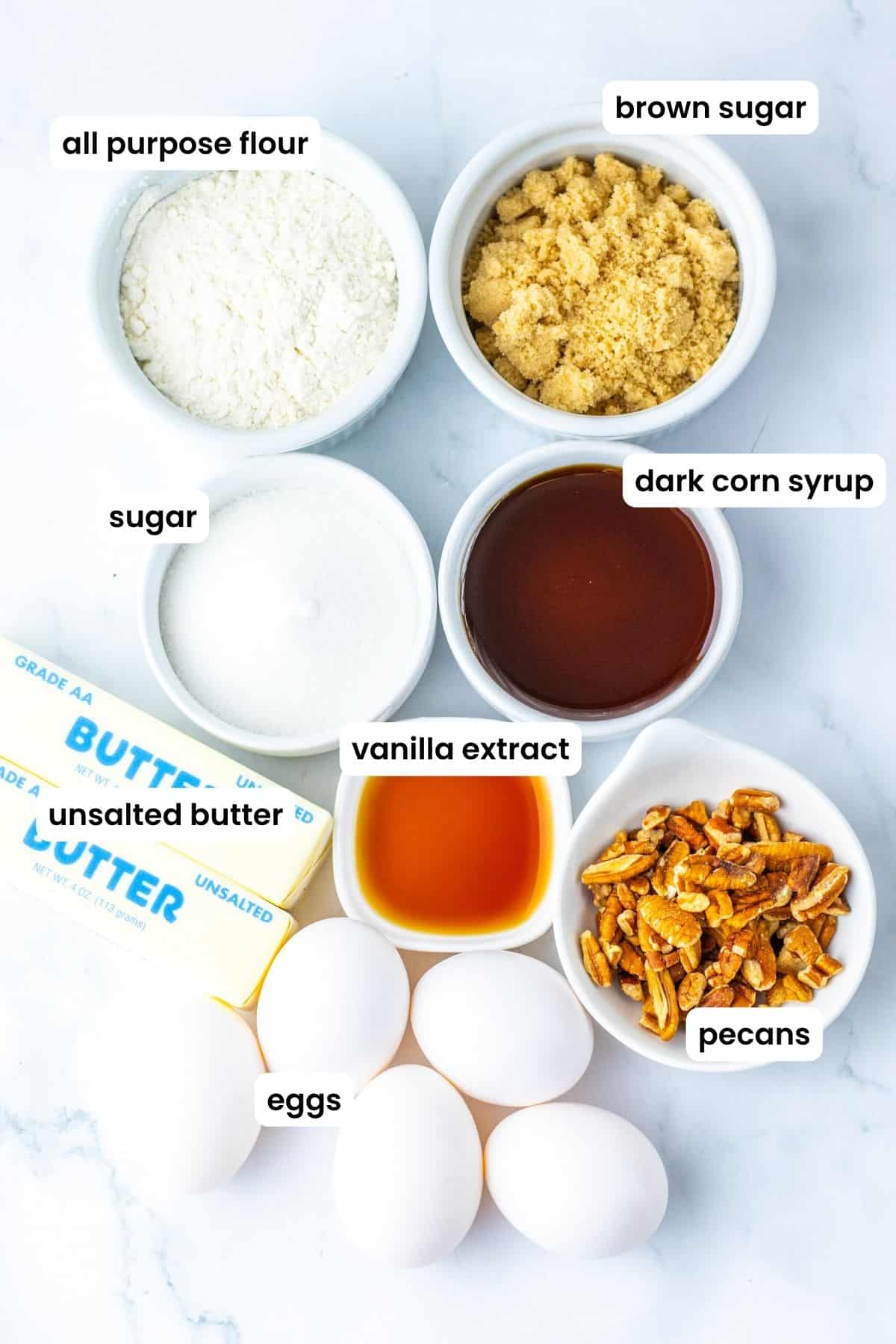 mini pecan pie ingredients labelled.