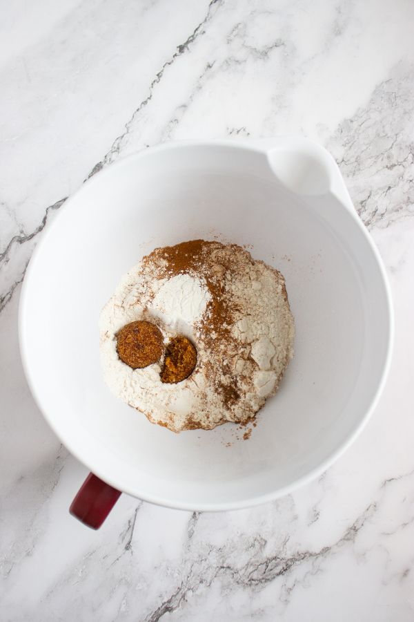 pancake dry ingredients in bowl.