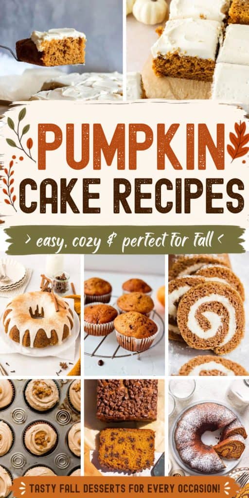 collage of pumpkin cakes for baking in fall.