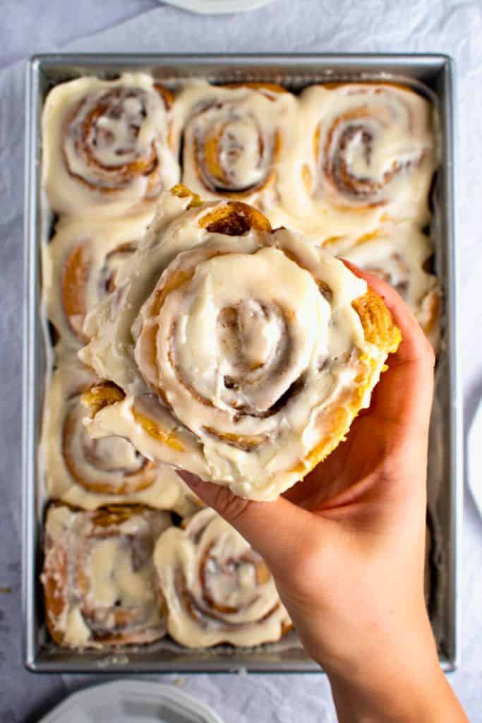 tray of pumpkin cinnamon rolls.
