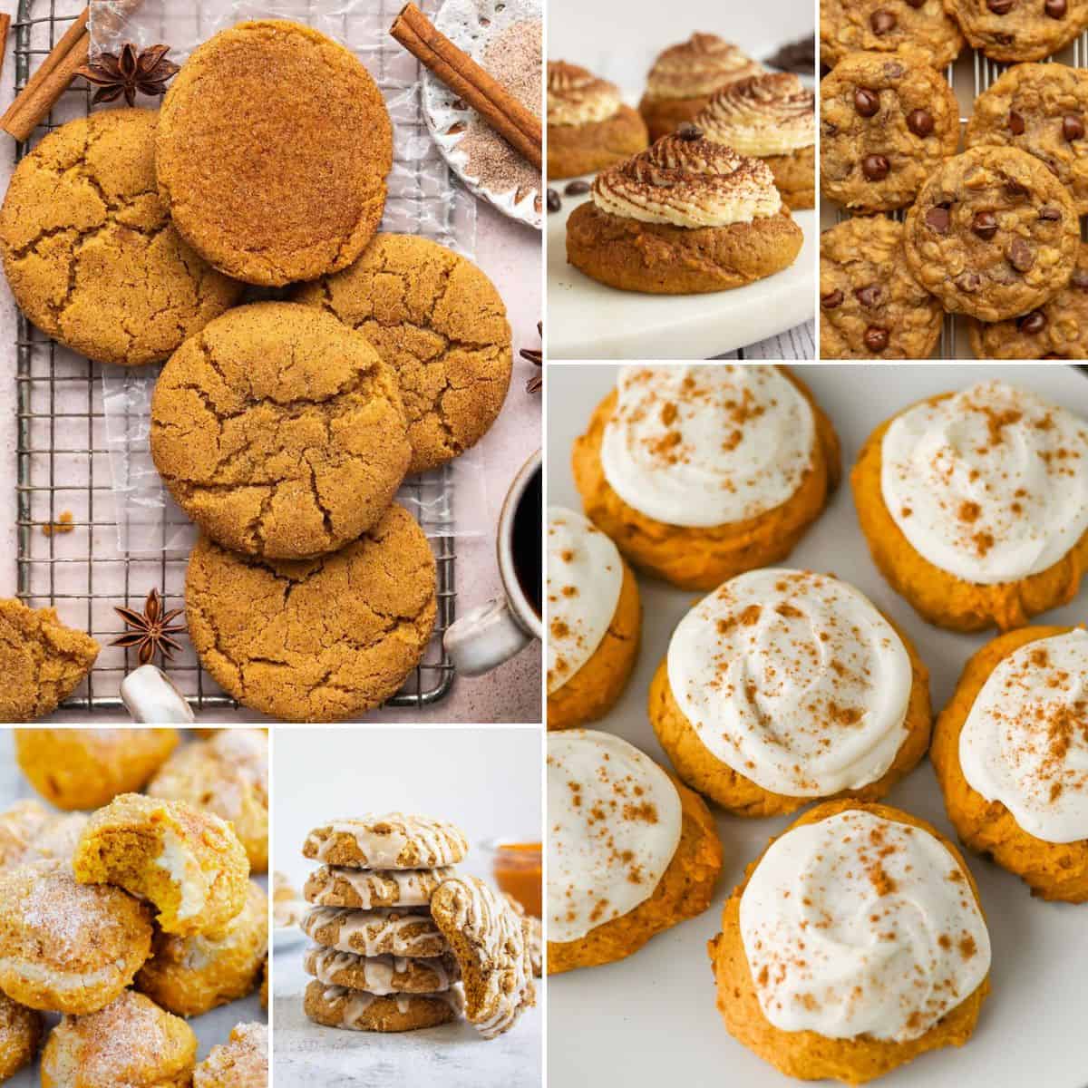 collage of pumpkin cookie recipe ideas.