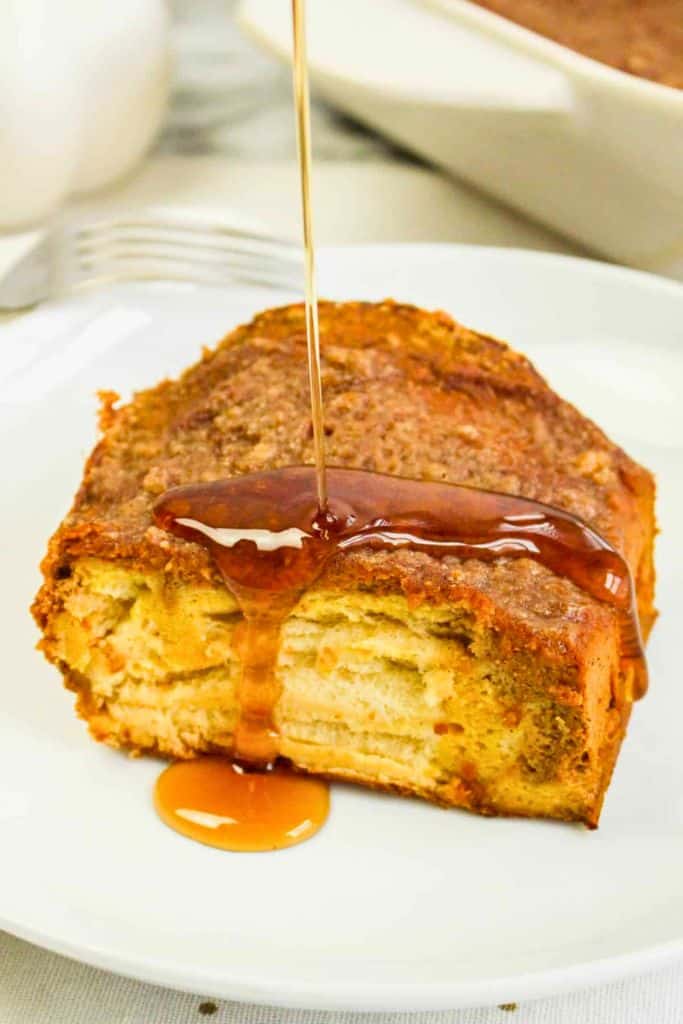 piece of french toast casserole on plate.