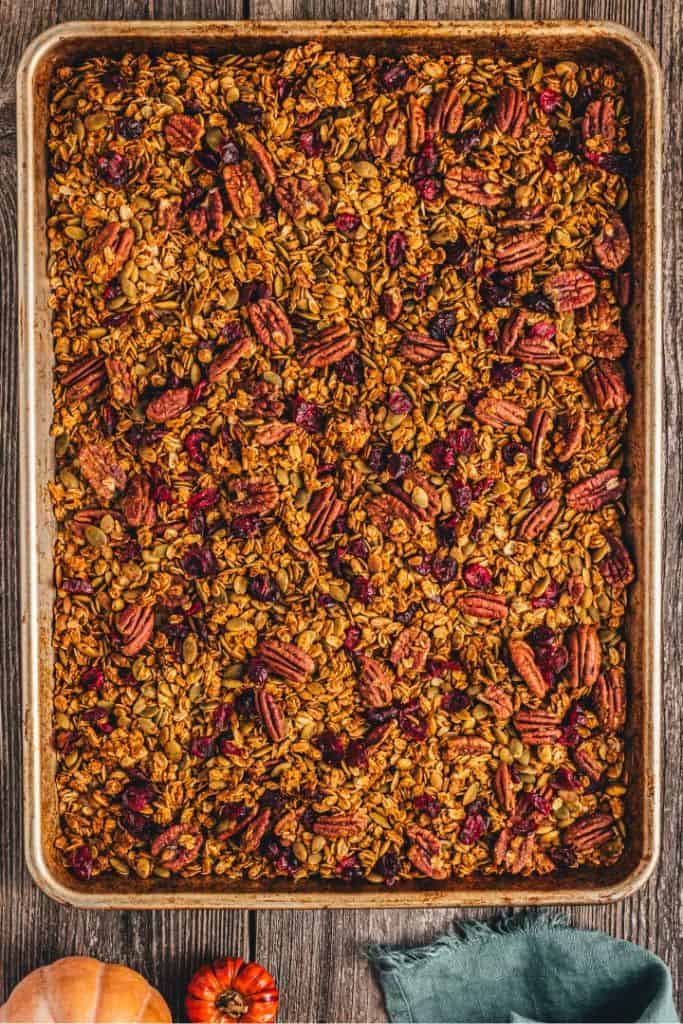 tray of spiced pumpkin pecan granola.