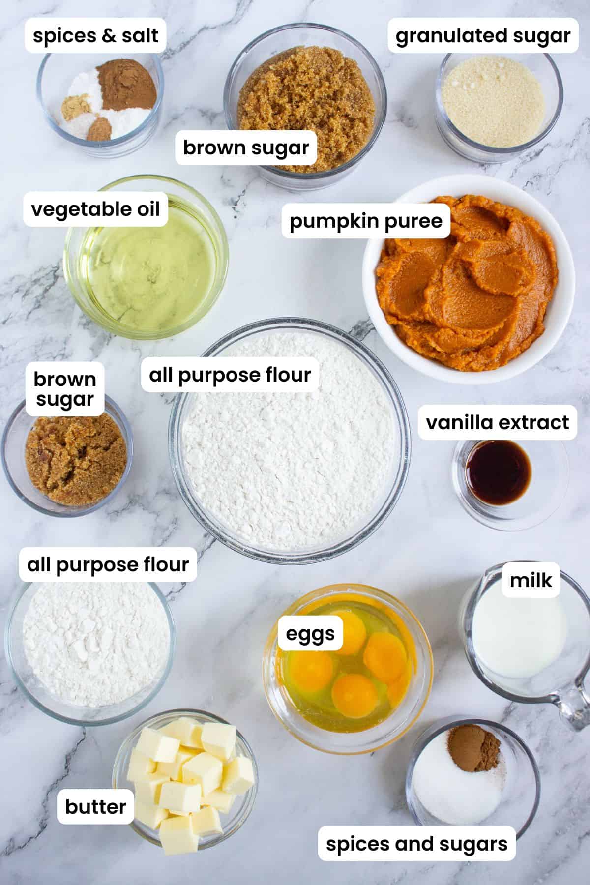 pumpkin muffins ingredients labelled.