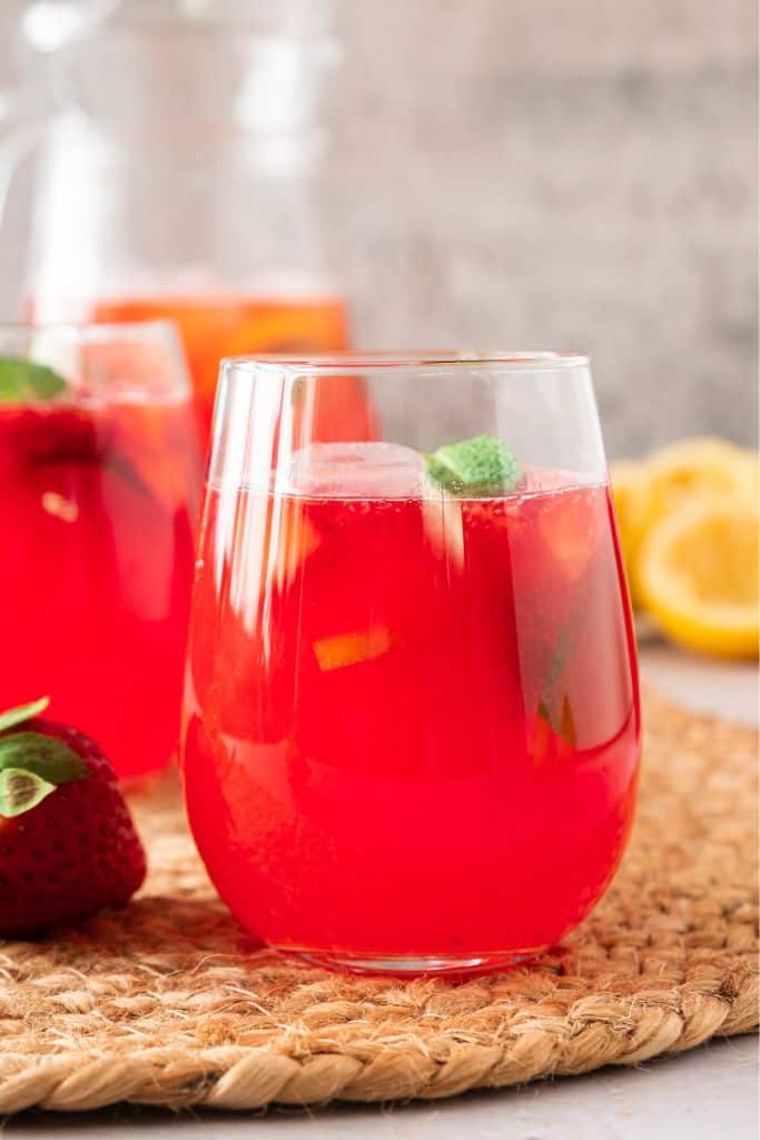 red lemonade in glass.