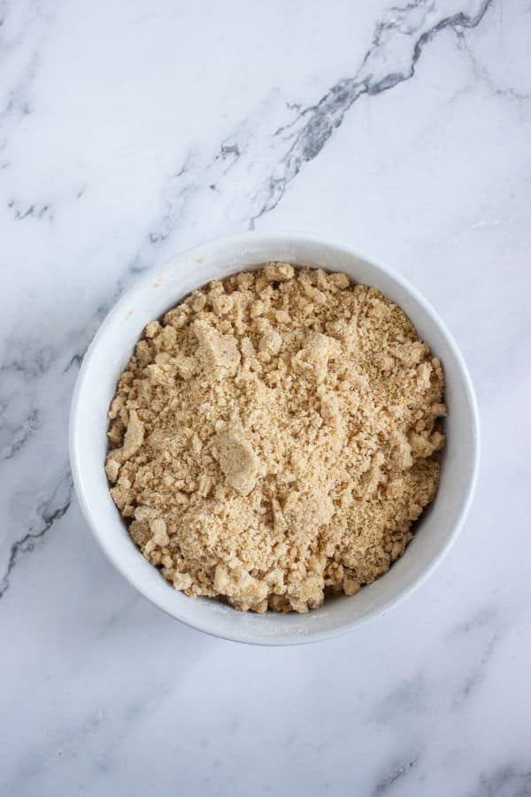 streusel crumble mixture in bowl.