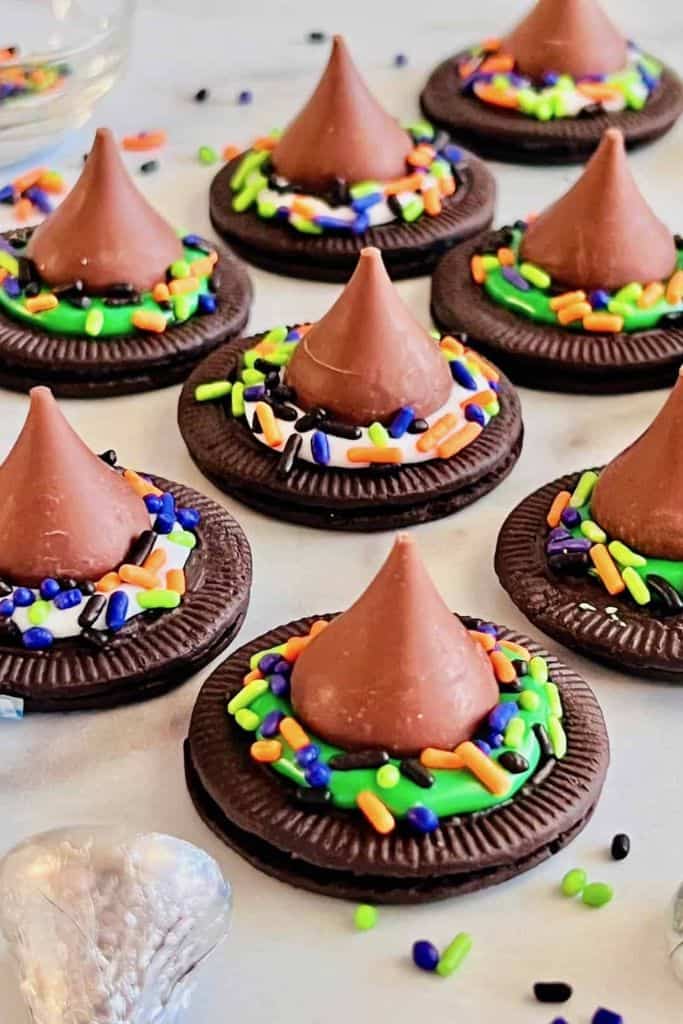 witch hat cookies with sprinkles.