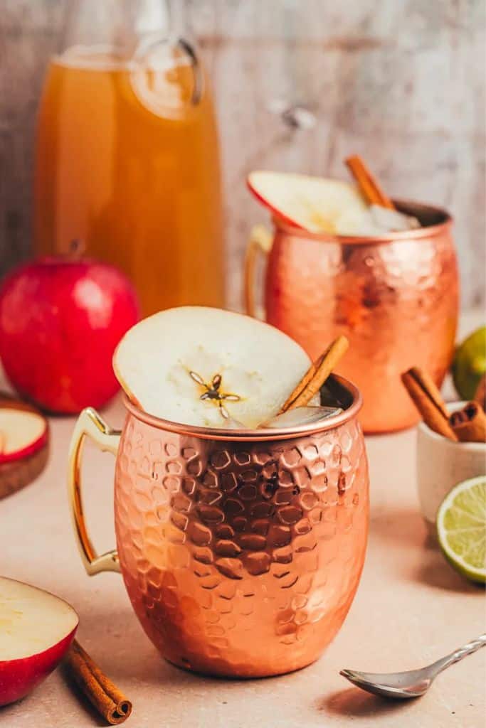apple cider mule in bronze mug.