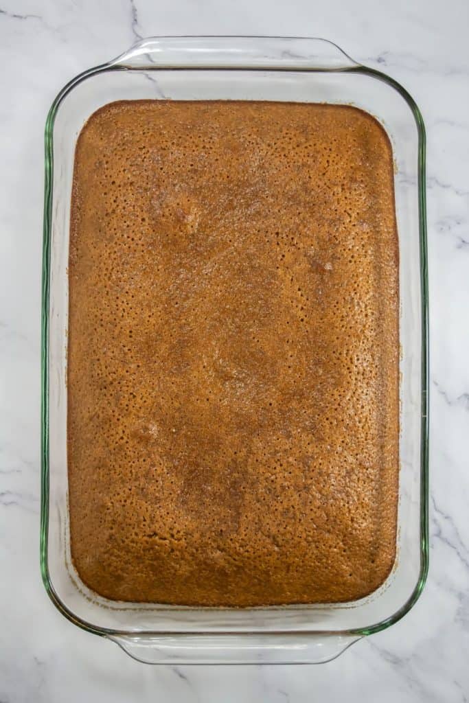 baked gingerbread sheet cake in plan.