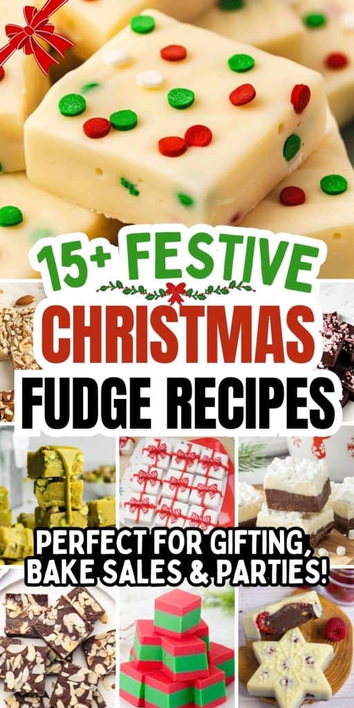 collage of christmas fudge ideas.
