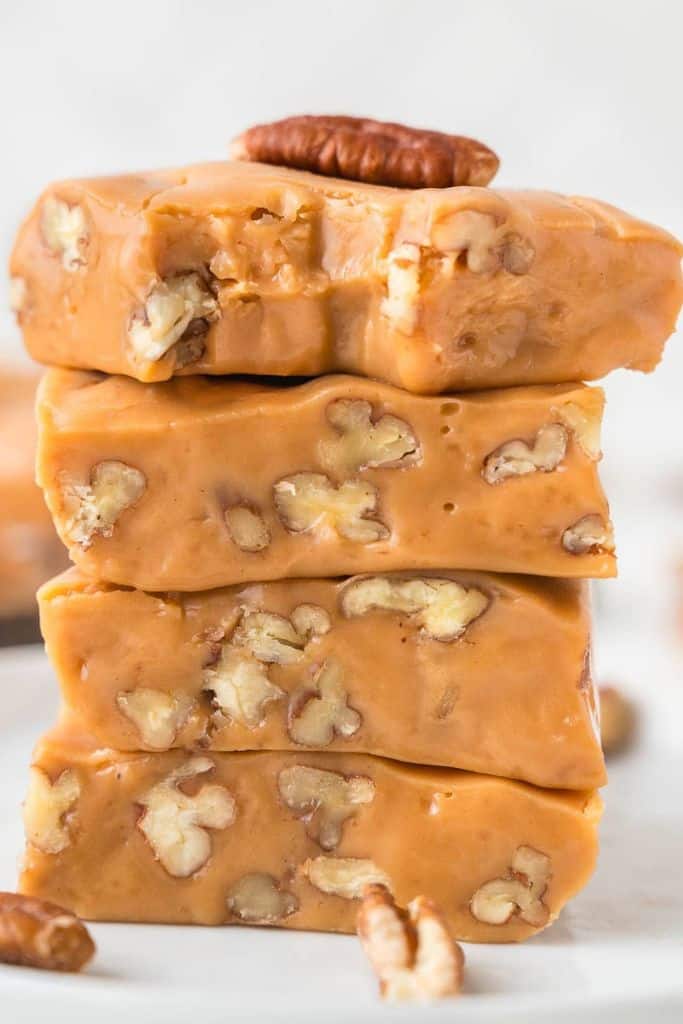 stack of butterscotch pecan fudge.