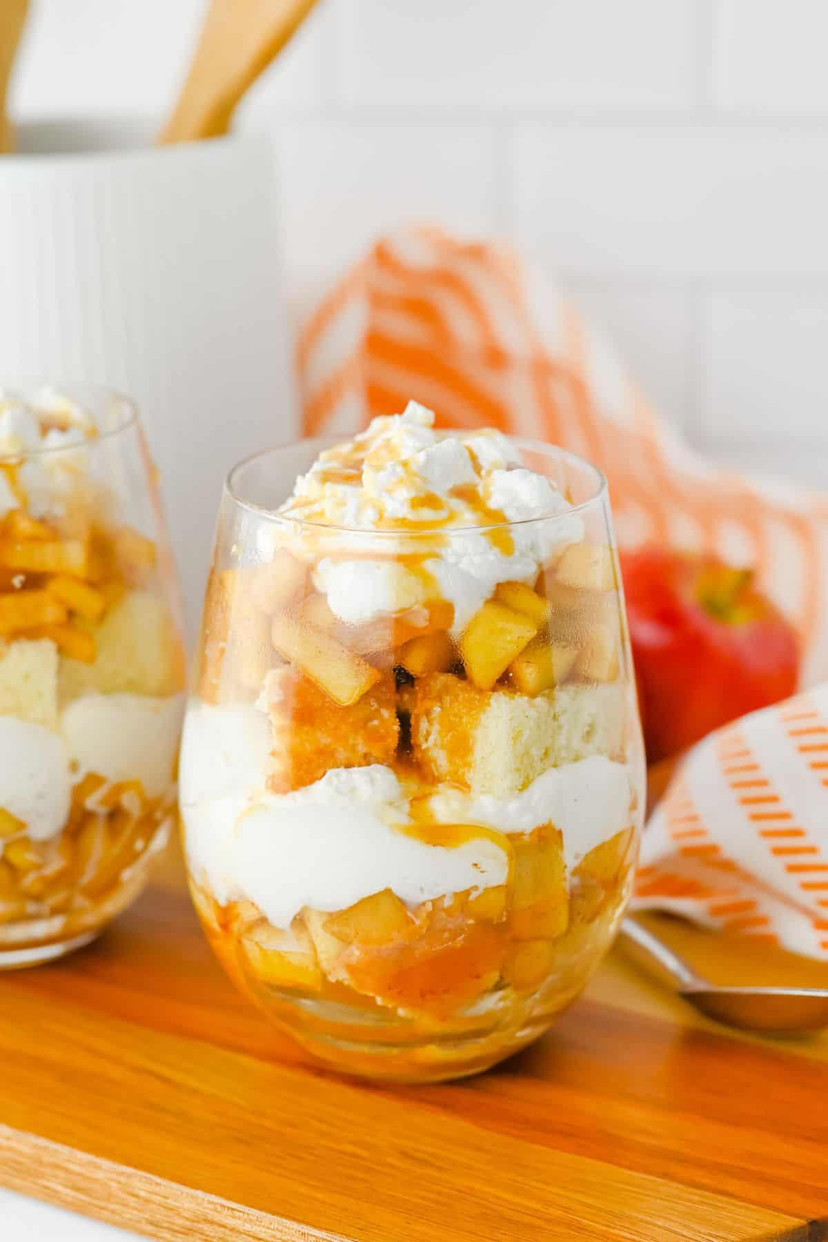 caramel apple mini trifle in a cup.