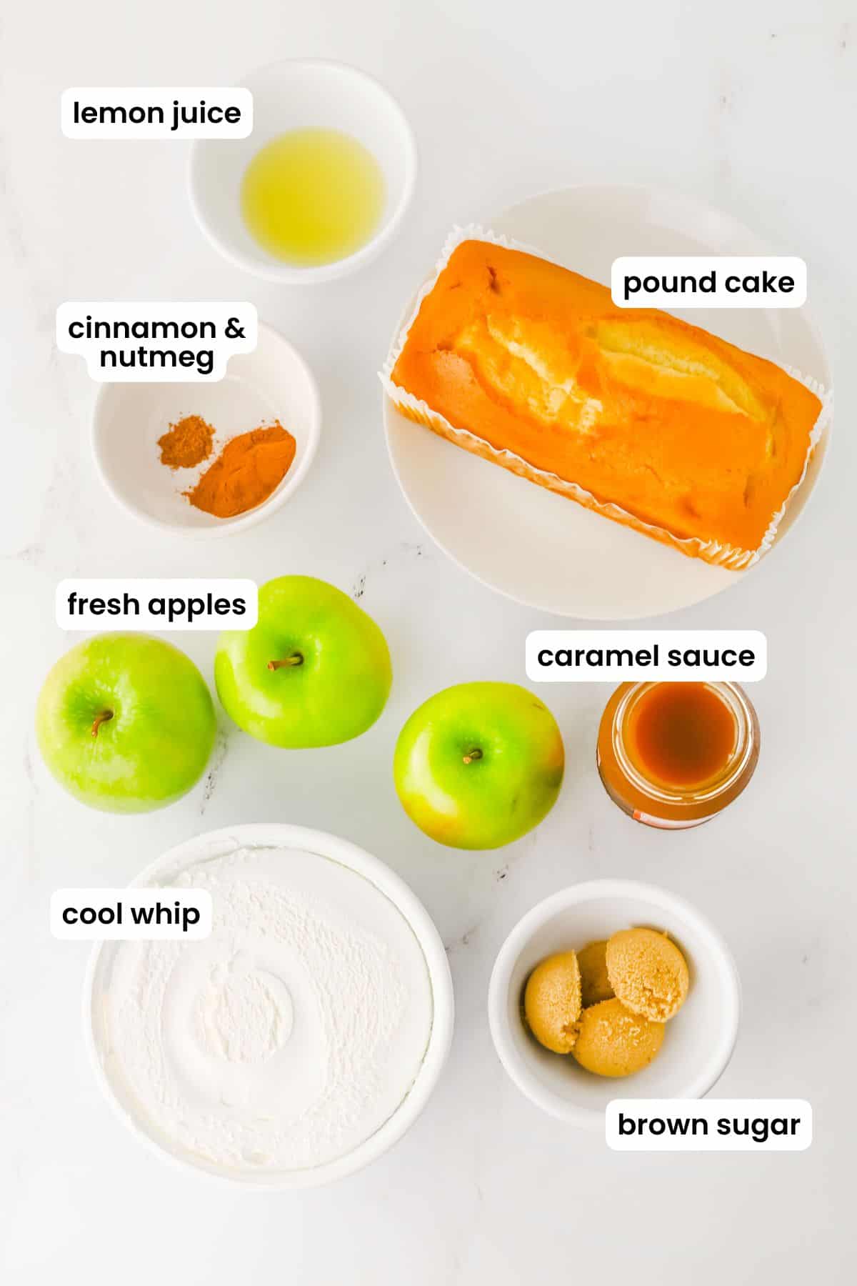 caramel apple trifle ingredients labelled.