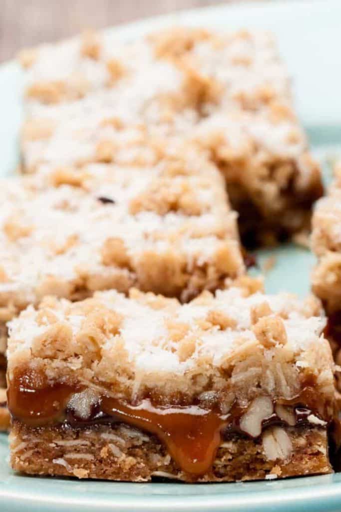 caramelita bars sliced on plate.