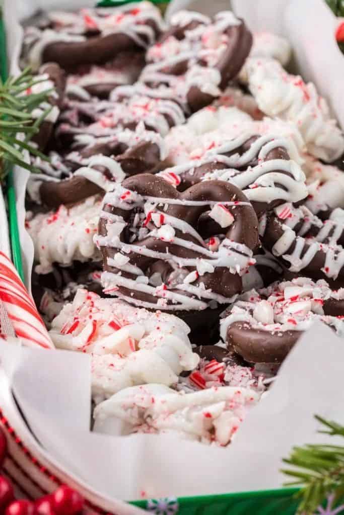 peppermint chocolate coated pretzels.