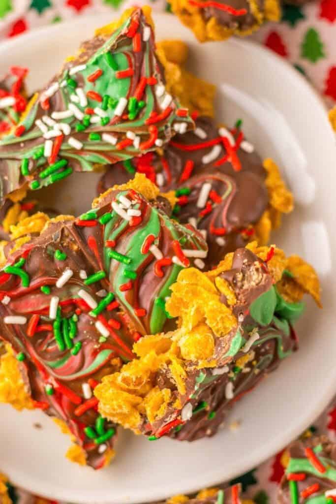 festive cornflake brittle pieces in bowl.