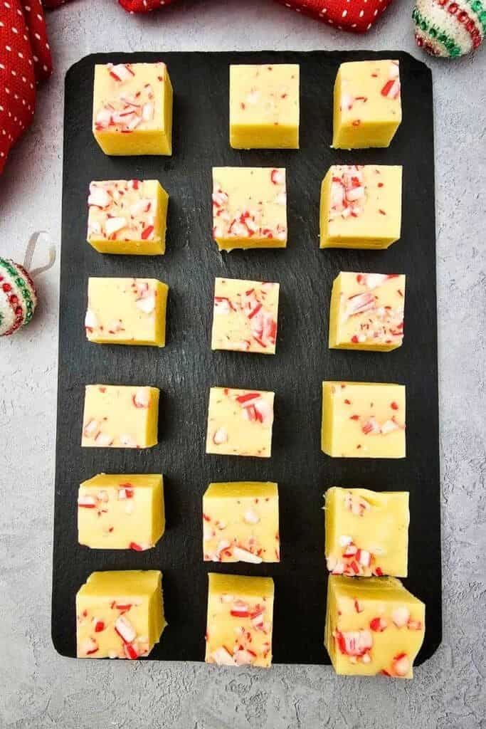 candy cane fudge pieces.
