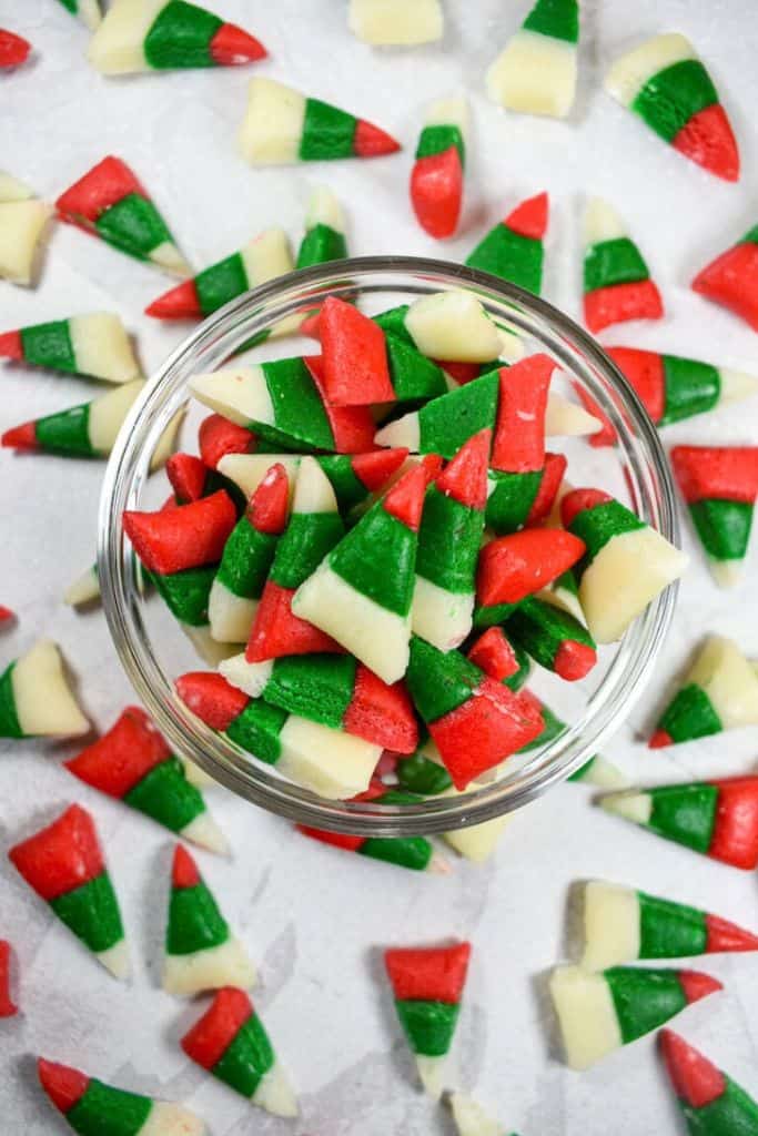 christmas themed candy corn in jar.