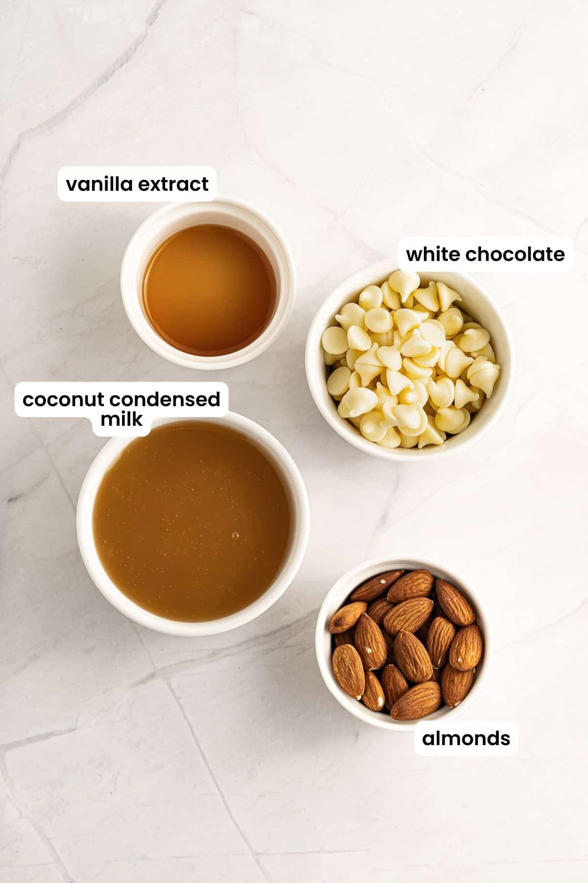 white fudge ingredients labelled.