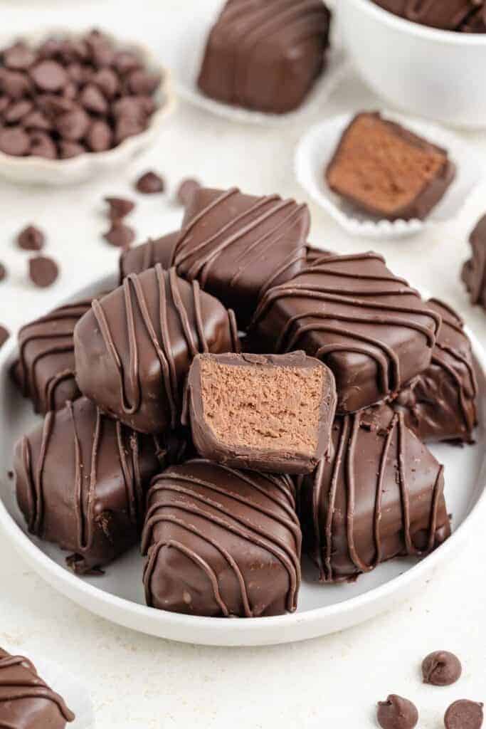squares of chocolate coated cool whip candy.