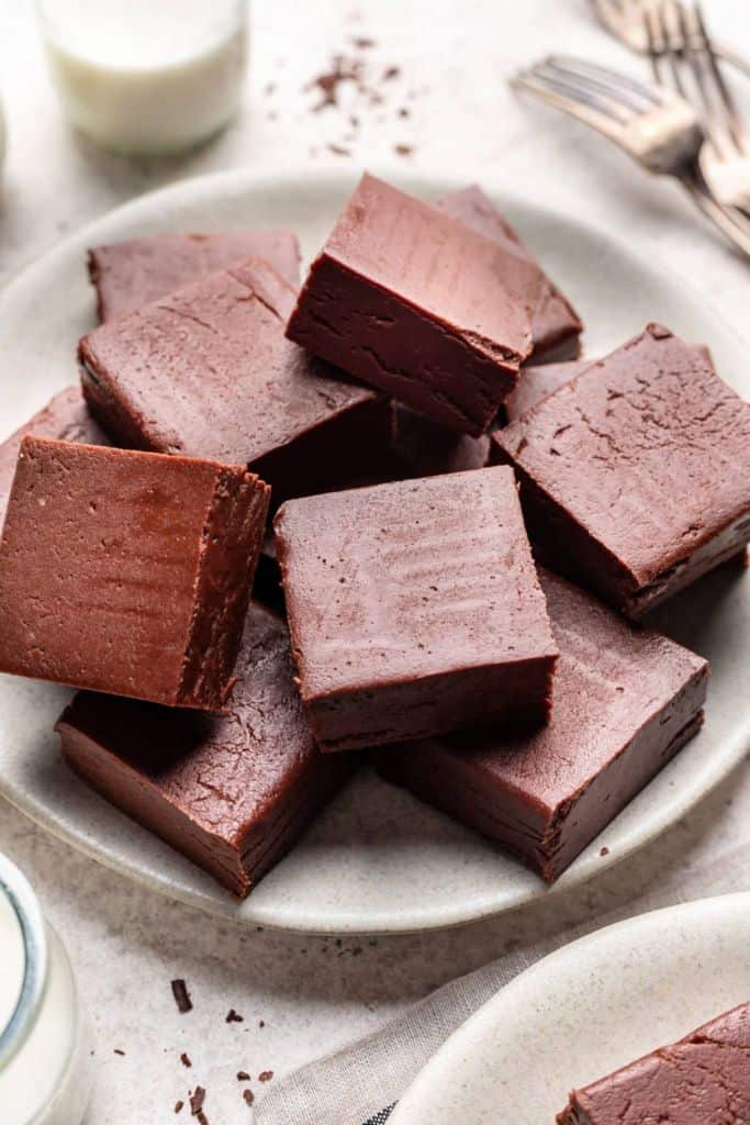 classic chocolate fudge on plate.