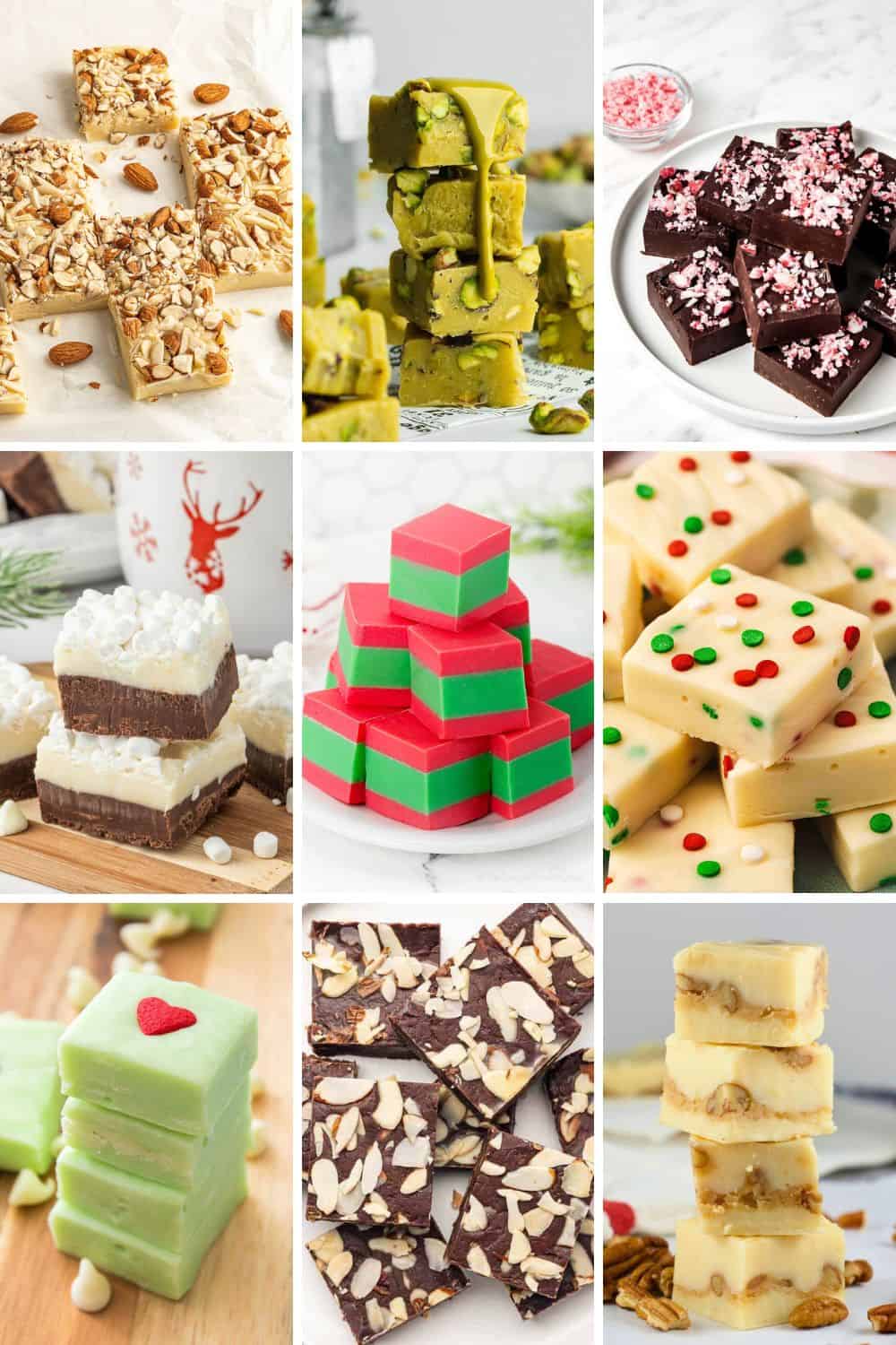 collage of festive homemade fudge recipes.