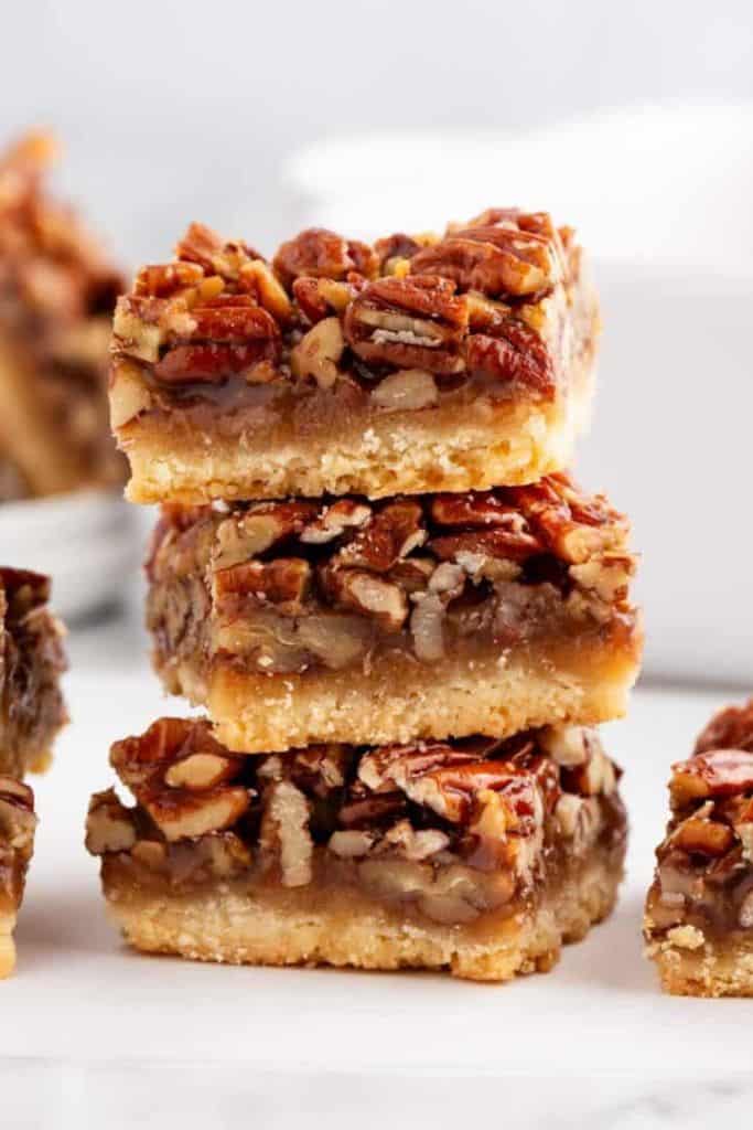 stack of pecan pie bars.