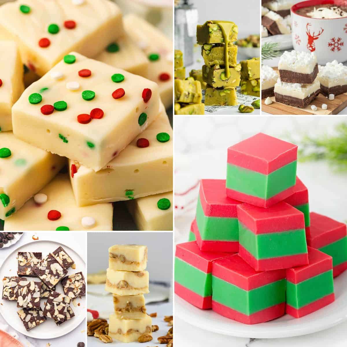 collage of christmas fudge ideas.