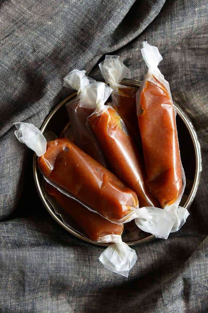 homemade gingerbread caramels wrapped.