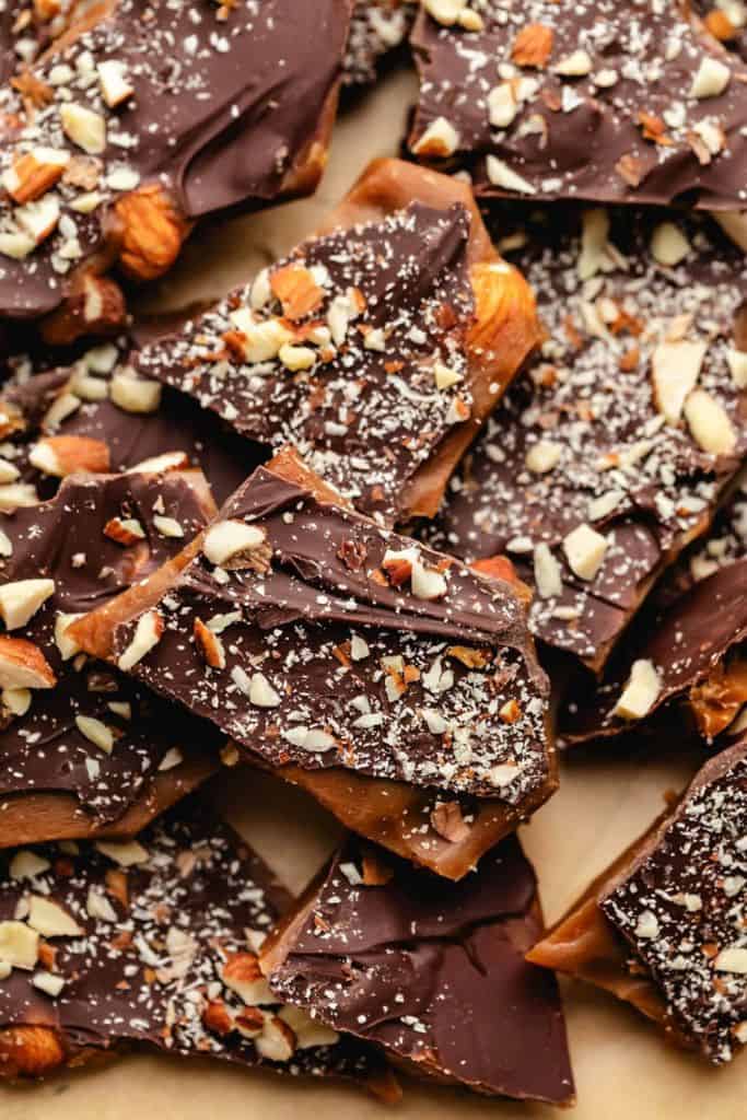 caramel toffee bark pieces.