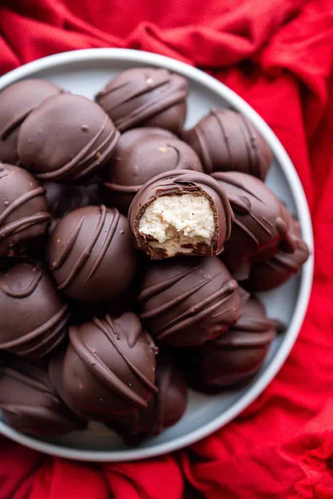 maple buttercream truffles in bowl.