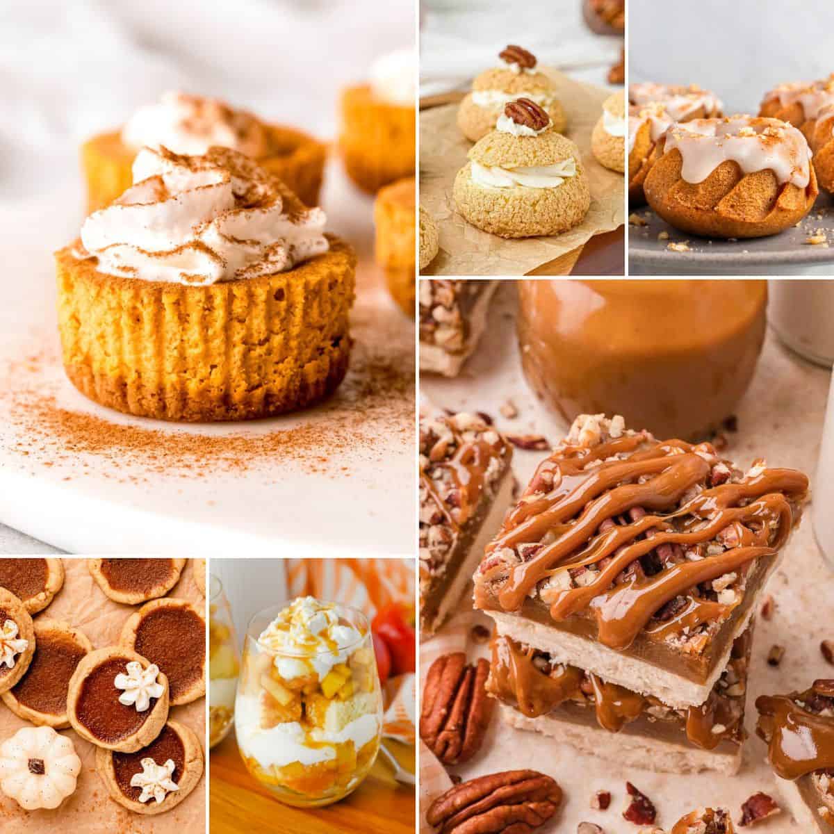 collage of individual desserts for thanksgiving.