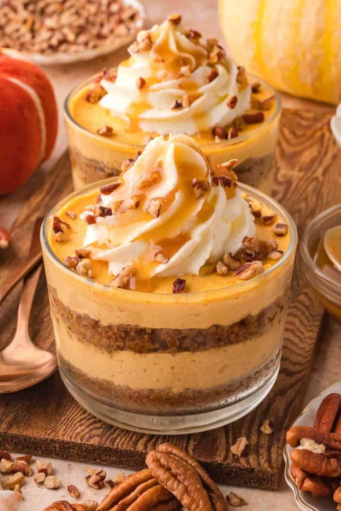 pumpkin layered cheesecake cups.