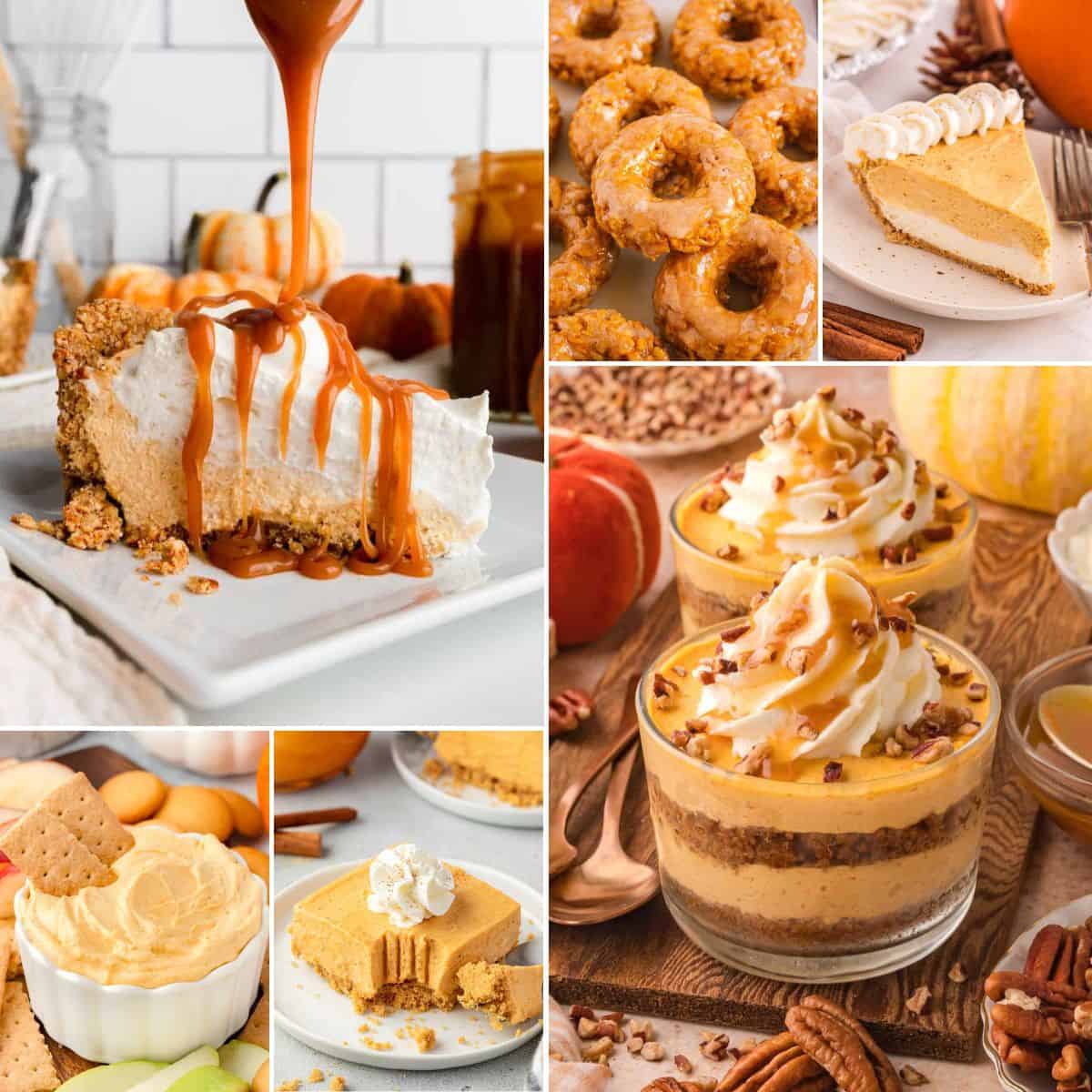 collage of pumpkin no bake desserts.