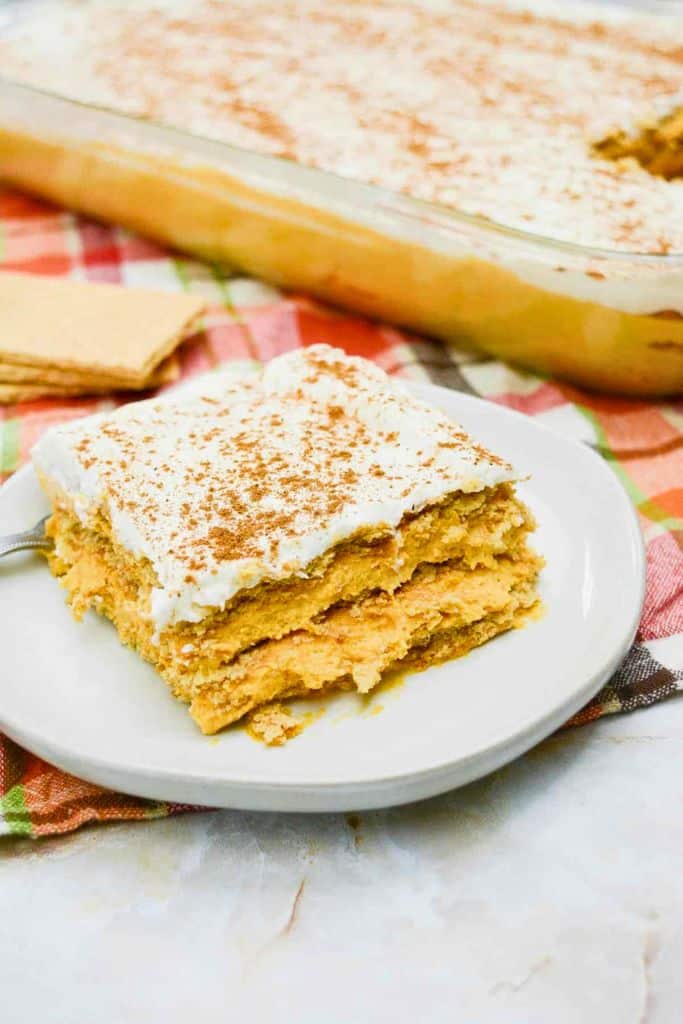 pumpkin icebox cake on plate.