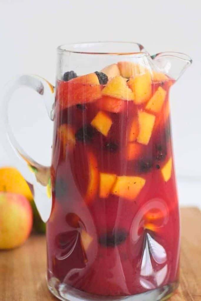 non alcoholic sangria in pitcher.