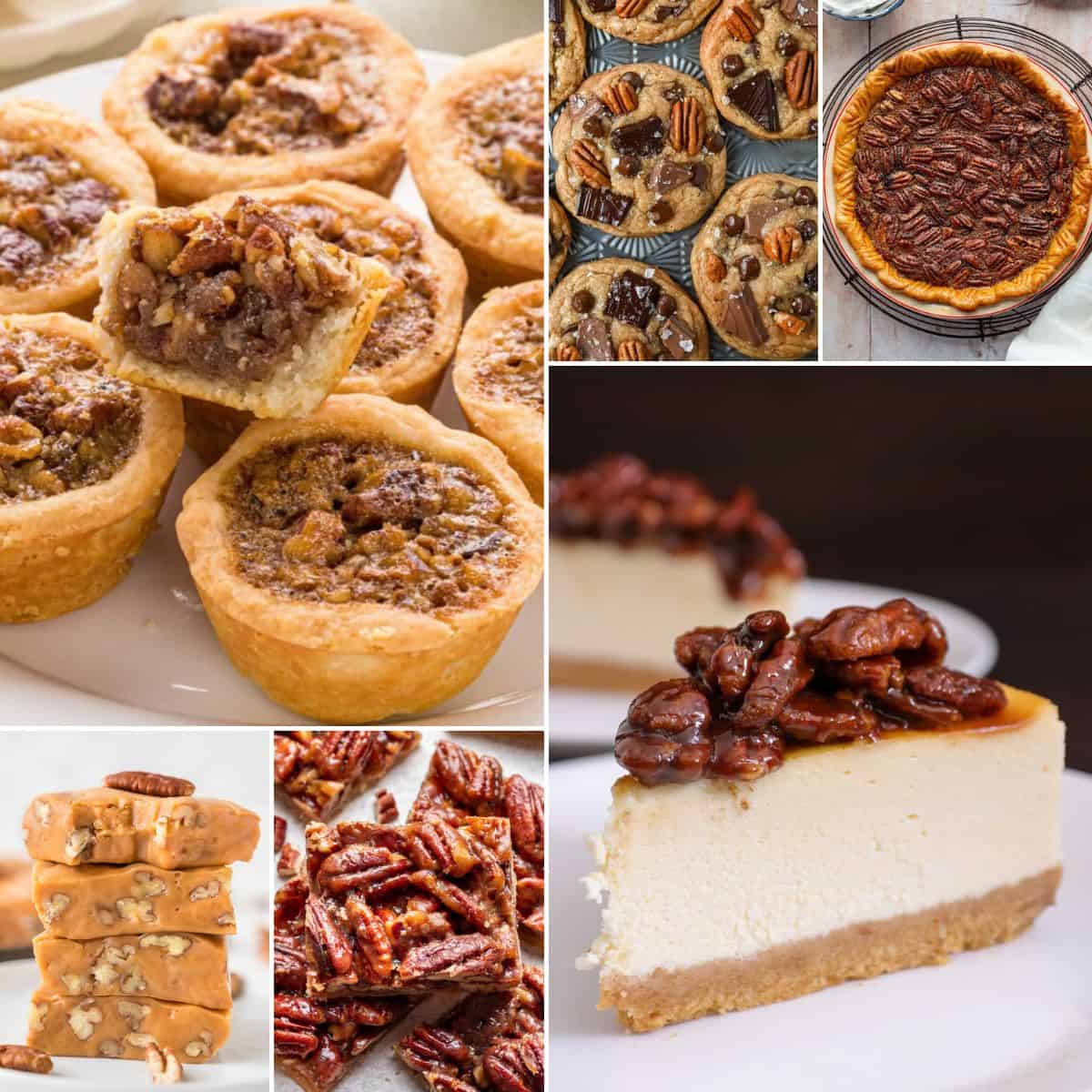 collage of pecan dessert ideas.
