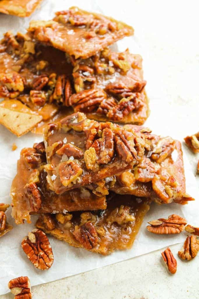 stack of pecan pie bark.