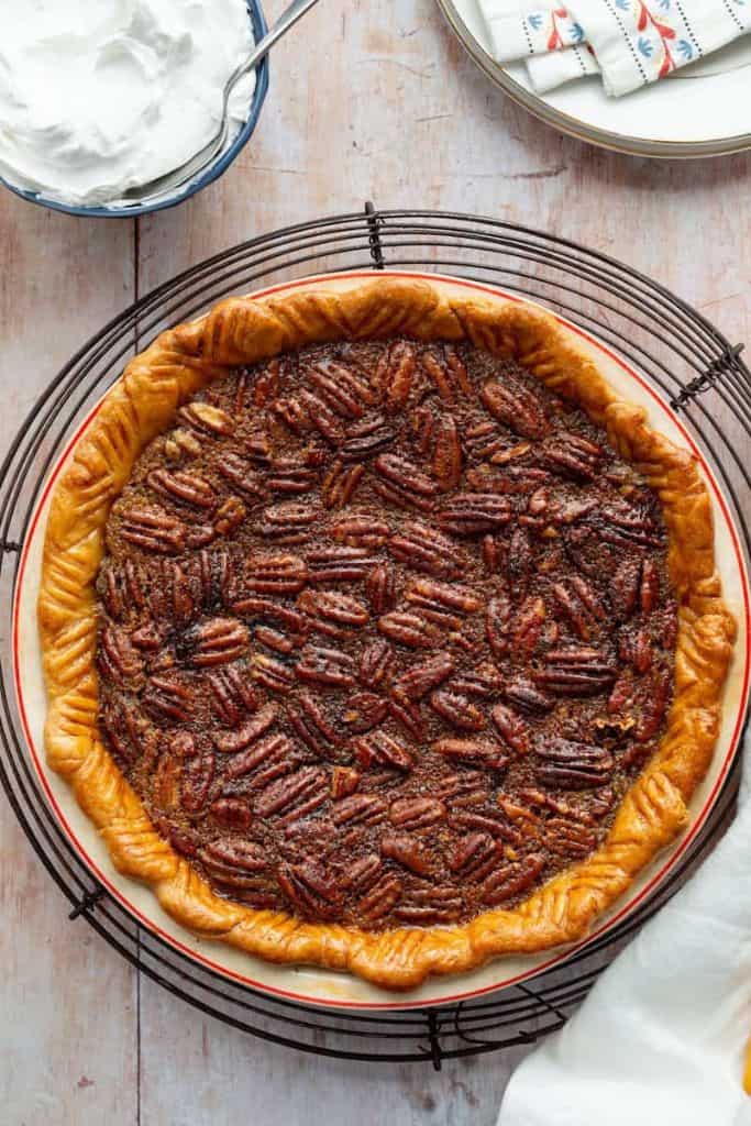 traditional pecan pie whole.