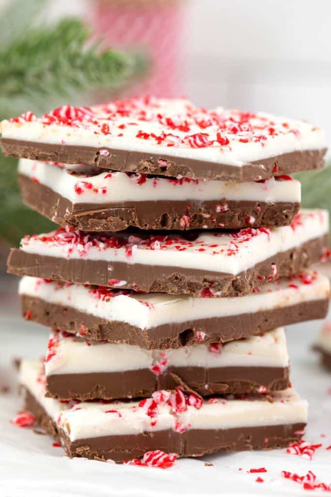 stack of peppermint chocolate bark.