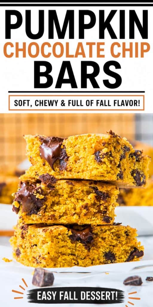 collage of pumpkin bars with chocolate chips.