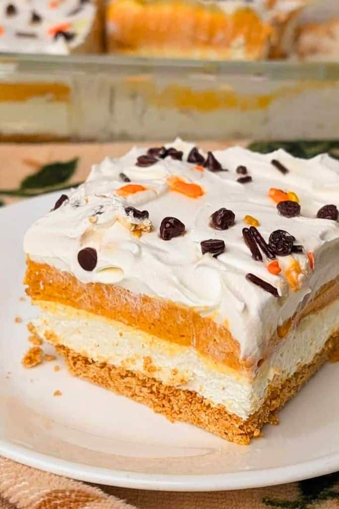 piece of layered pumpkin lush on plate.