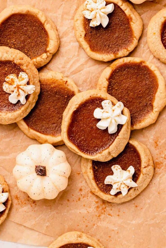 pumpkin pie cookies on parchment paper.