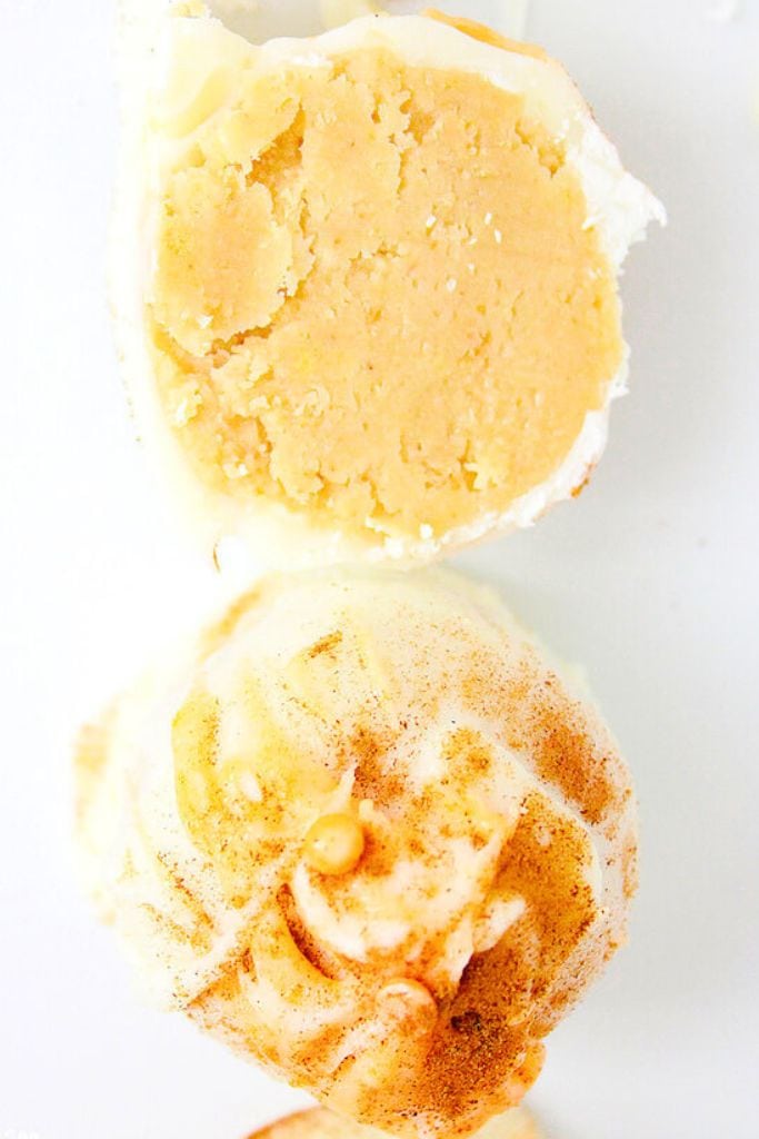 whole and halved pumpkin truffles.